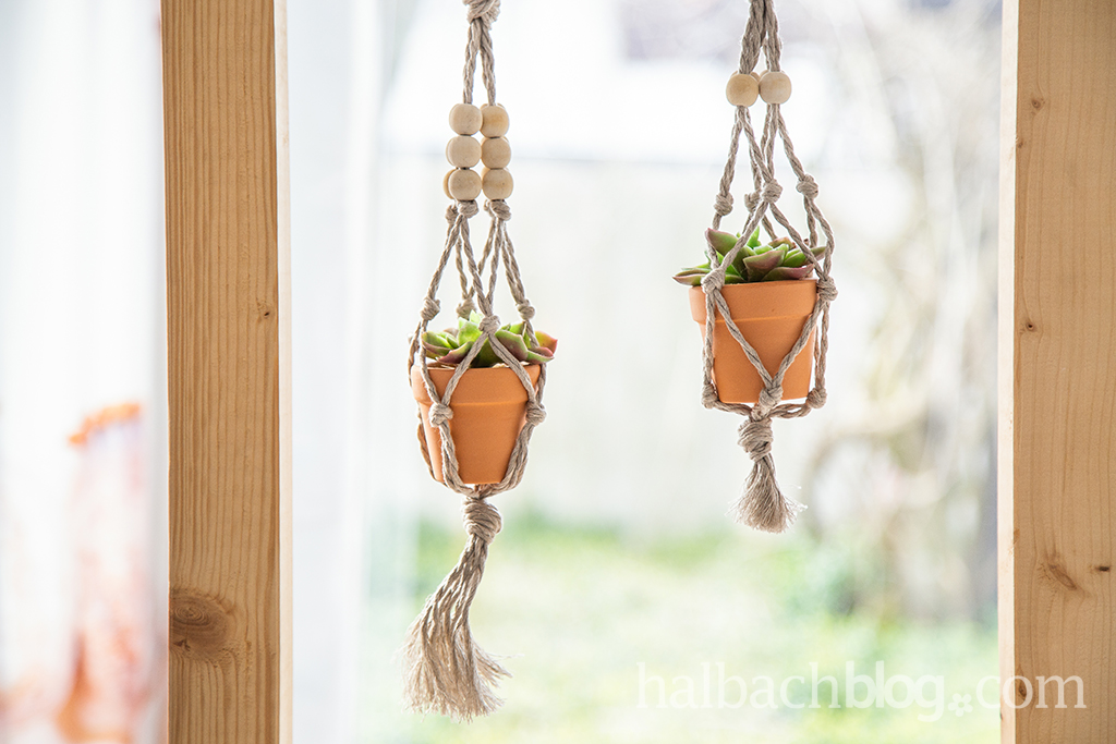 Mini Makramee Blumenampeln aus Leinenkordel · Halbachblog